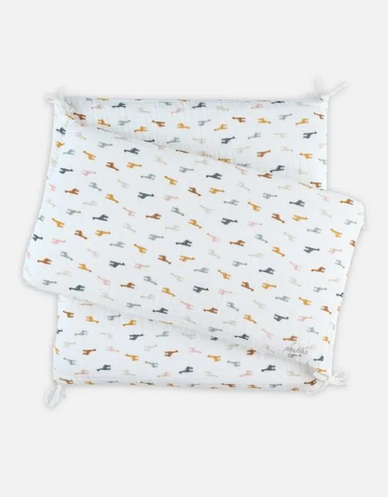 Tour de lit respirant imprimé girafes en mousseline BIO - NOUKIE'S - 180 x 33 cm - Blanc - Bébé - Coton bio-0