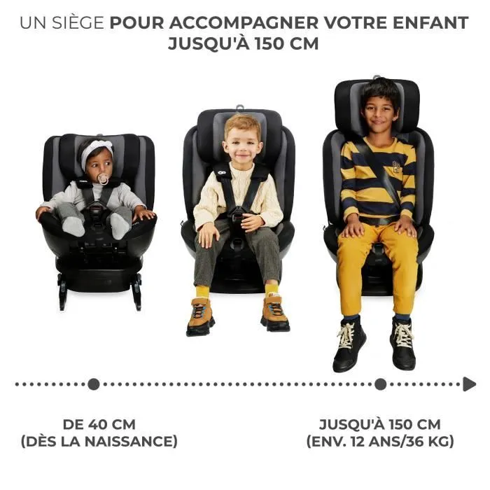 Siège auto I-size 40-150 cm - KINDERKRAFT XPEDITION2 - Siège pivotant 360 - Base intégrée avec isofix - Inclinaison - Gris-2