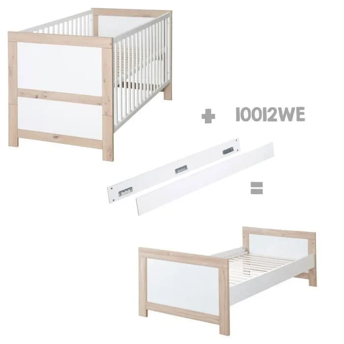 Lit Bébé Évolutif 70 x 140 cm Malo - ROBA - Convertible en Lit Junior - avec Sommier à Hauteur Réglable - Blanc - Chêne-1