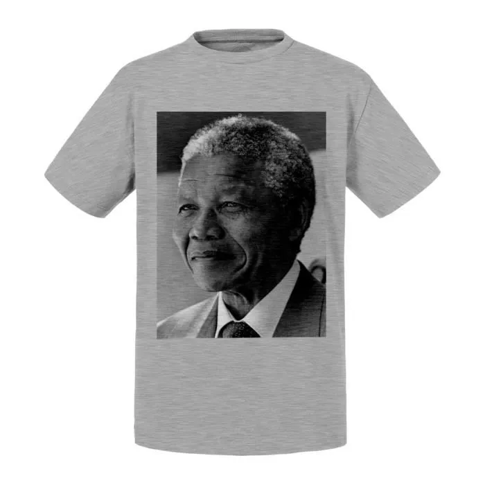 T-shirt Enfant Gris Nelson Mandela Portrait Militant Droits Humains Afrique du Sud-0