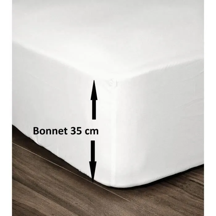 LOVELY HOME Drap Housse 100% Coton 140x190cm - Bonnet 35cm - Blanc-0