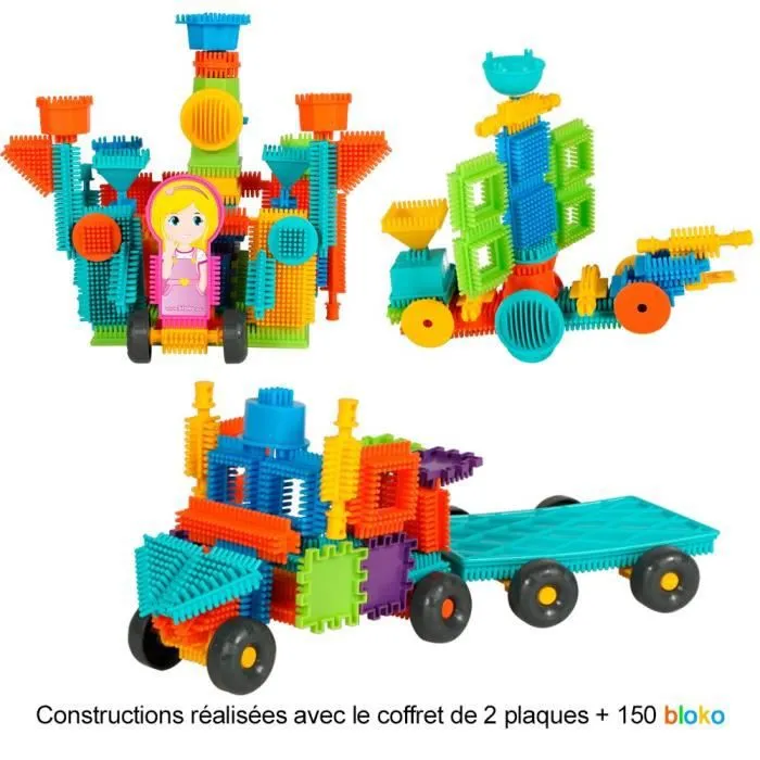 Jouet de construction - BLOKO - Coffret de 150 avec 2 Plaques de jeu et 2 Figurines Famille-3