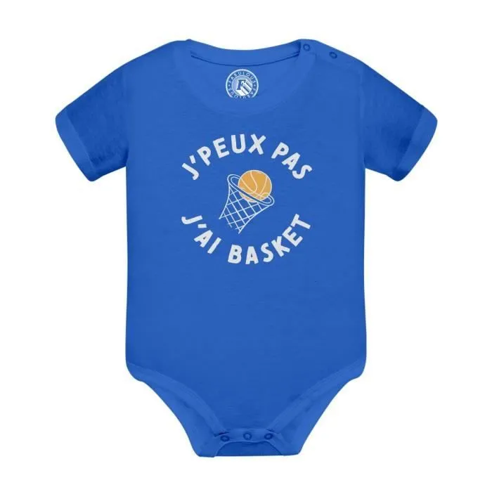 Body Bébé Manche Courte Bleu J'Peux Pas J'ai Basket Sport Basketball Panier-0