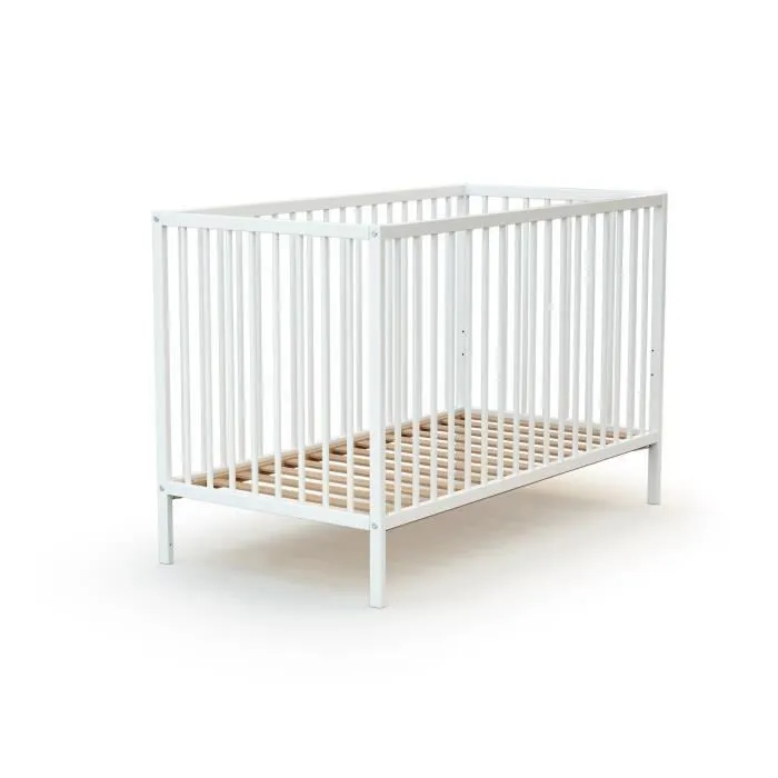 WEBABY - Lit bébé en bois avec matelas - Blanc-2