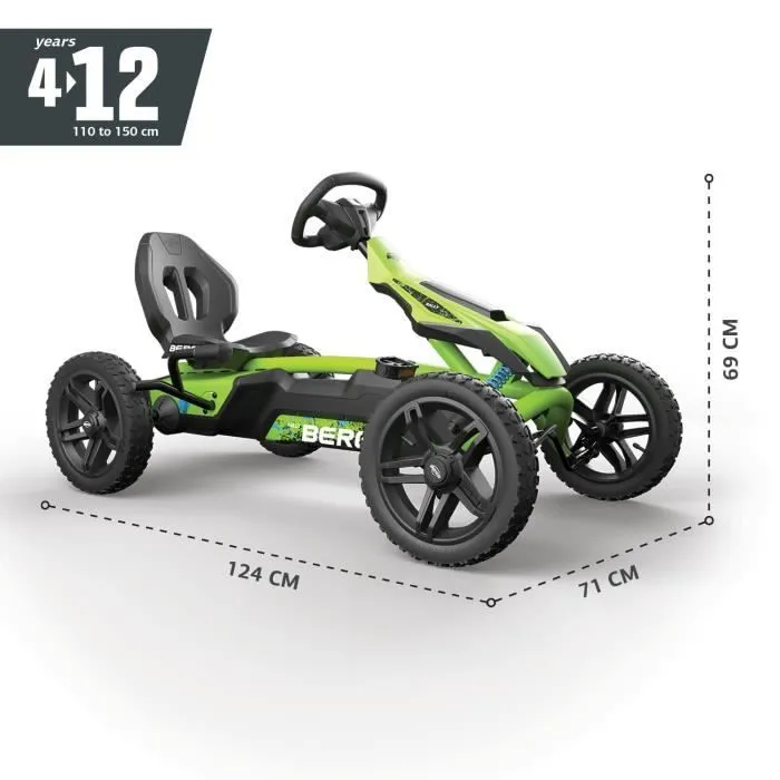 Kart à pédales BERG Rally DRT vert pour enfant - Pneus à chambre à air - Siège réglable - Garantie 2 ans-0