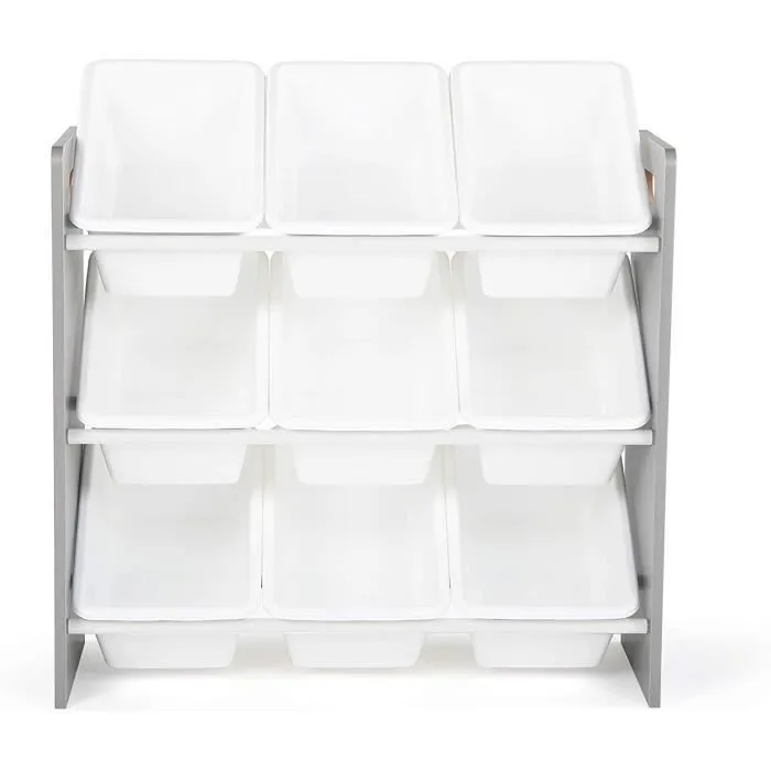 Organisateur de jouets pour enfants - Humble Crew - 9 bacs en plastique - Gris et blanc-2