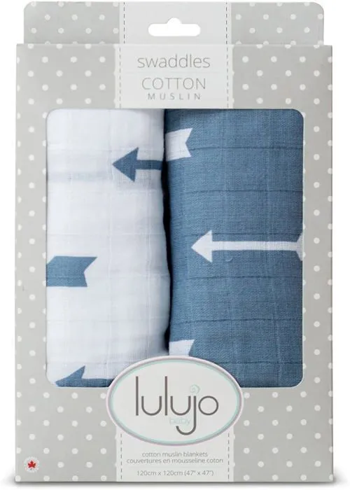 Lange mousseline - Flèches bleues - Pack de 2 - 100x100 cm - 100% coton-1