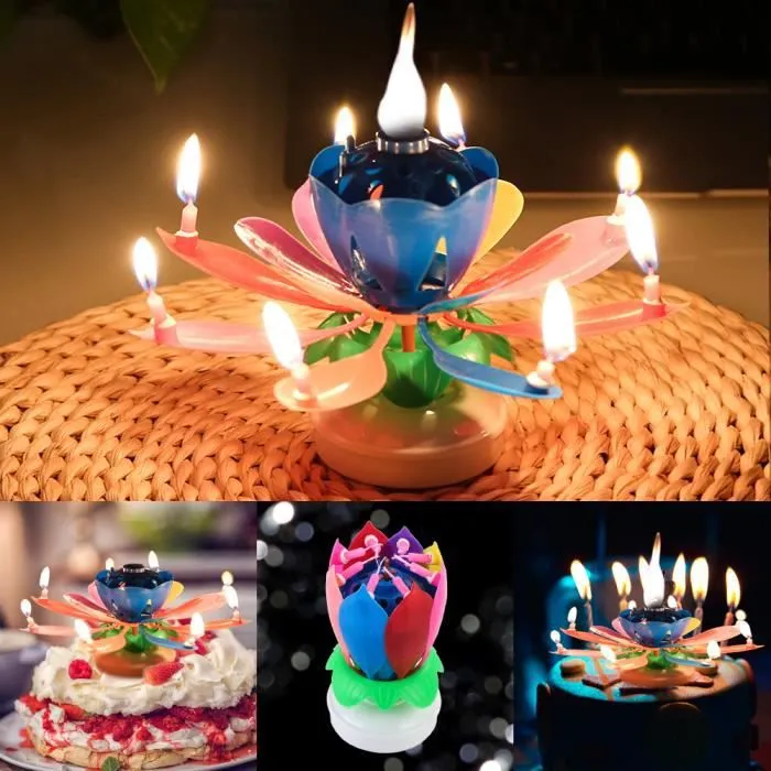 Bougie Musicale - Innovante - Lotus - 8 Bougies - Rotation - Joyeux Anniversaire-3