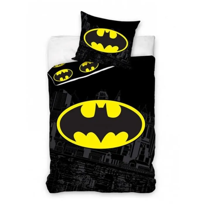Parure de lit réversible DC Comics - Logo Batman - Noir - Naturelle - Chambre - Classique - Intemporel-0