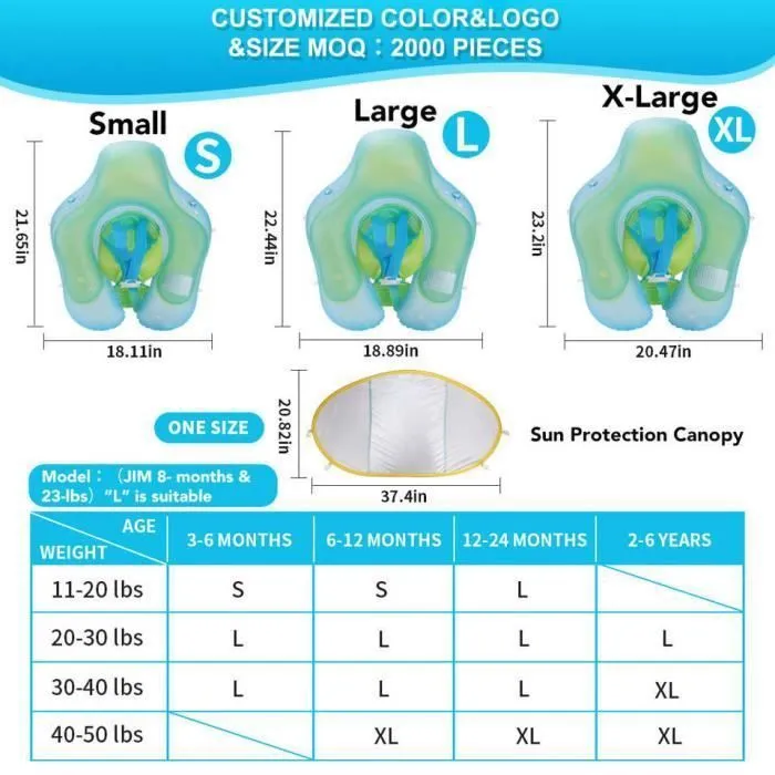 Flotteur de Bébé danneau Gonflable, Bouée Bébé Flotteur Bague pour Bébé avec Pare-Soleil Amovible pour Enfants (L, pour 6-30 Mois)-1-2