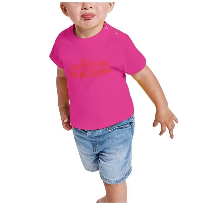 T-shirt Bébé Manche Courte Rose Barcelona Minimalist Espagne Barcelone Voyage-1