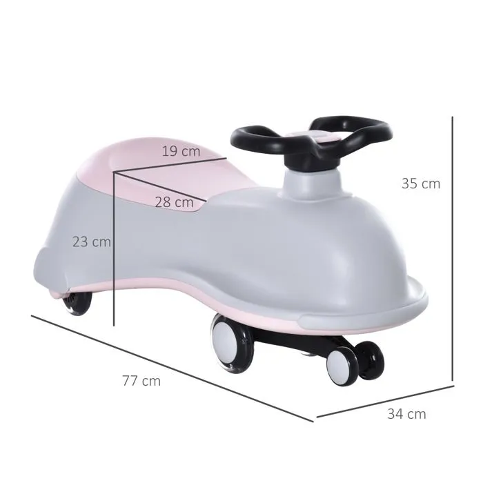 Porteur Enfant - HOMCOM - Voiture dandineuse - 4 Roues PU Lumineuses LED - métal PP Gris Rose-3