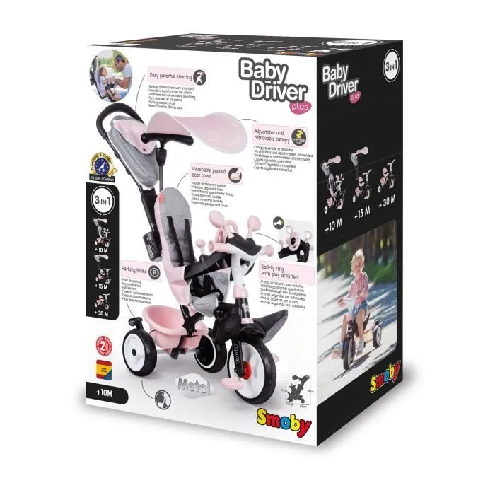 Tricycle évolutif Smoby Baby Driver Plus - Rose-7