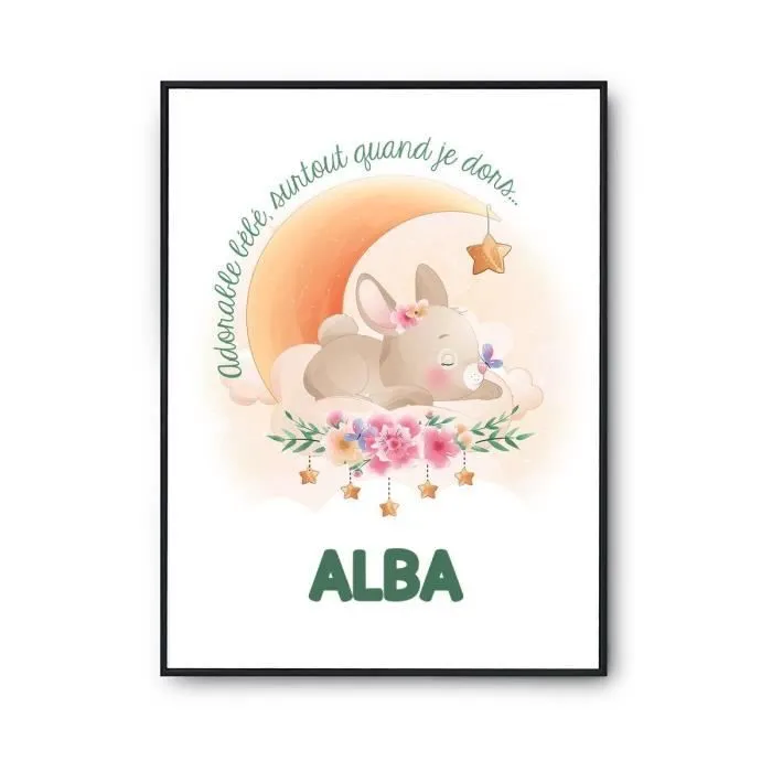 Affiche - Alba - Adorable bébé quand je dors Lapin - Rose - Chambre - Décoration murale-0