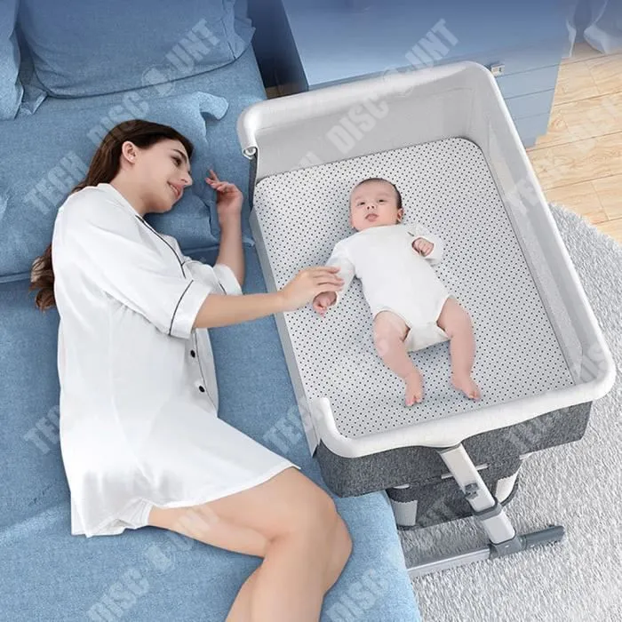 TD® Berceau Portable Pliable Berceau Lit Amovible Hauteur Réglable Nouveau-Né Épissage Lit Queen avec Ceinture De Sécurité-1