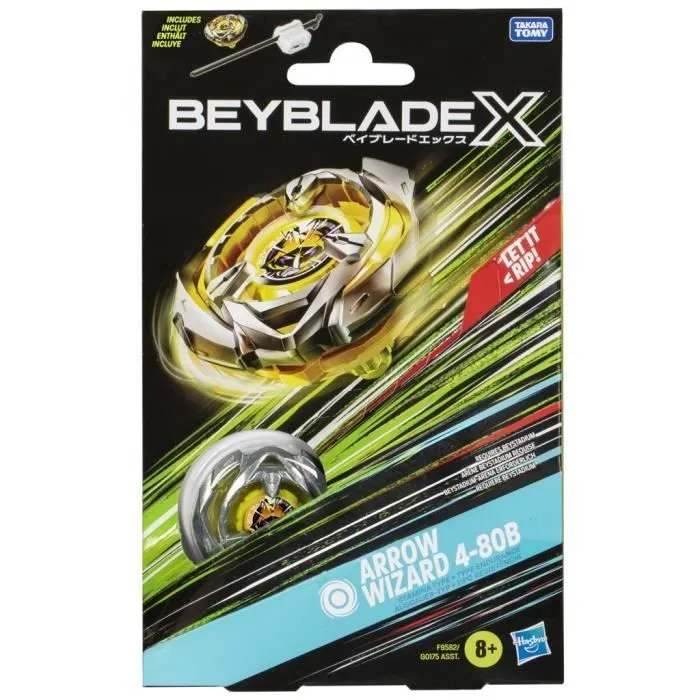 Beyblade X, Starter Pack Arrow Wizard 4-80B avec toupie de compétition à rotation droite de type endurance et lanceur, à partir de 8-3