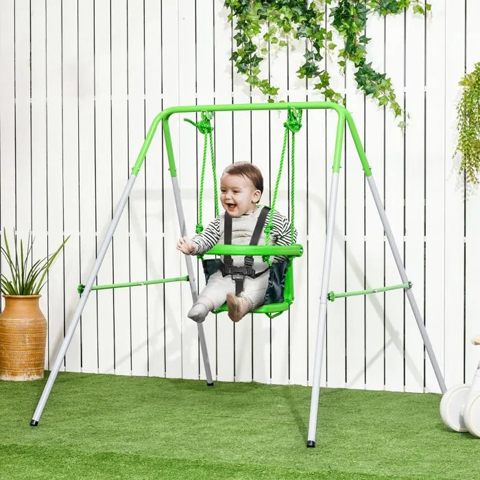 Balançoire portique enfant OUTSUNNY - Vert - 122x146x122cm - Pour 6-36 mois - Charge max. 25 Kg-1