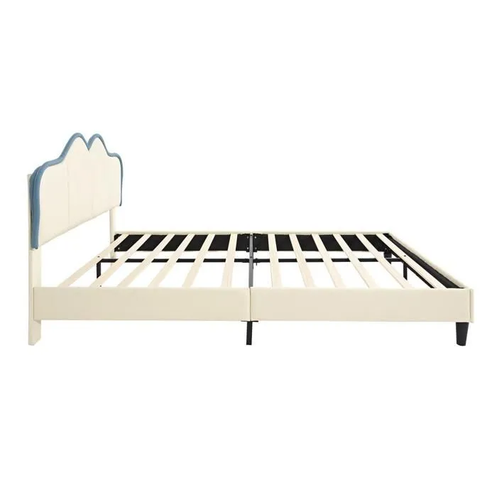 Lit bébé, blanc + bleu, sans matelas, 140x200 cm, avec bords de protection souples, lit double, PU-4