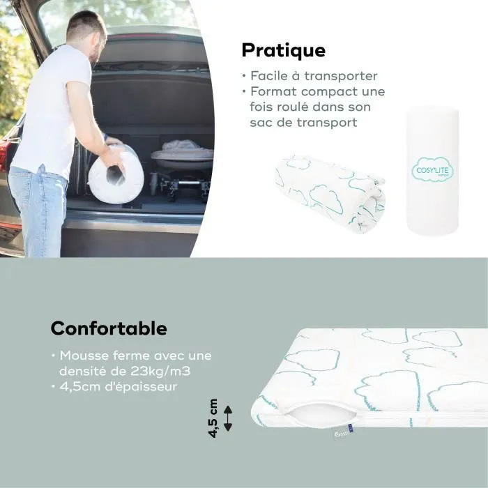 Babymoov Matelas de voyage Cosy'Lite Nomad 60x120cm, Oeko Tex, Eco-conçu, Fabriqué au Portugal-3