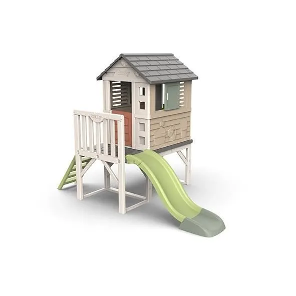Smoby Life - Maison Pilotis avec toboggan - Nouveau colori - Plateforme 70cm - Anti-UV - Fabriqué en France-0