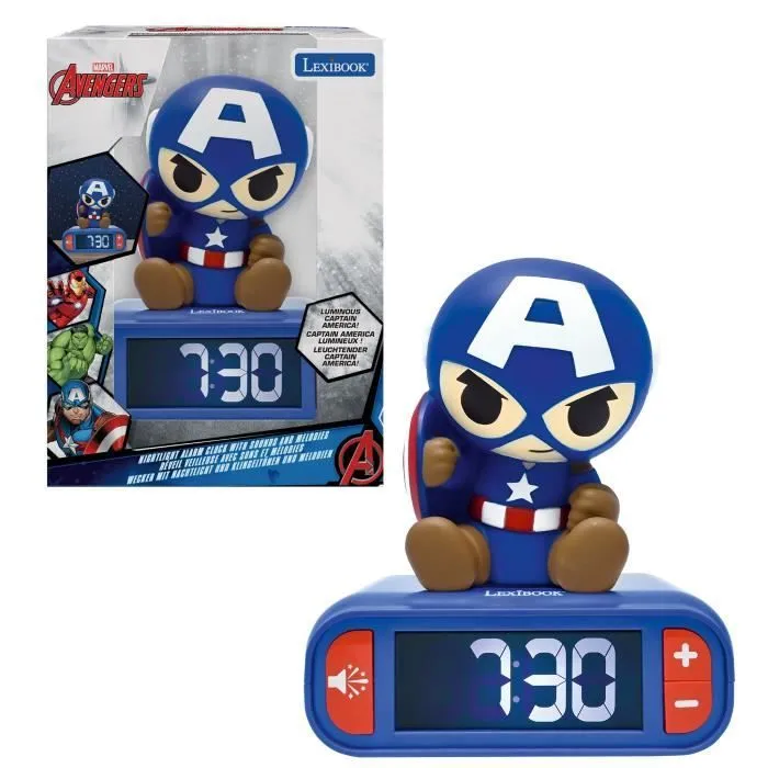 Réveil veilleuse digital LEXIBOOK - Captain America - 3D lumineux et sonore - Enfant-1