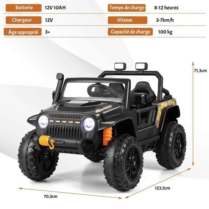 COSTWAY Voiture Electrique 12V/10Ah pour Enfants, Télécommande 2,4G, Ressorts de Suspension, Musique,Klaxon,LED pour 3 Ans+ Noir.-3