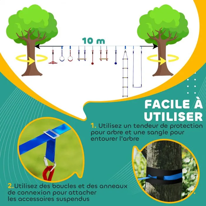 Parcours d'obstacles ninja pour enfants - AIYAPLAY - 10 accessoires - 10 m slackline et sac de transport - bleu-5