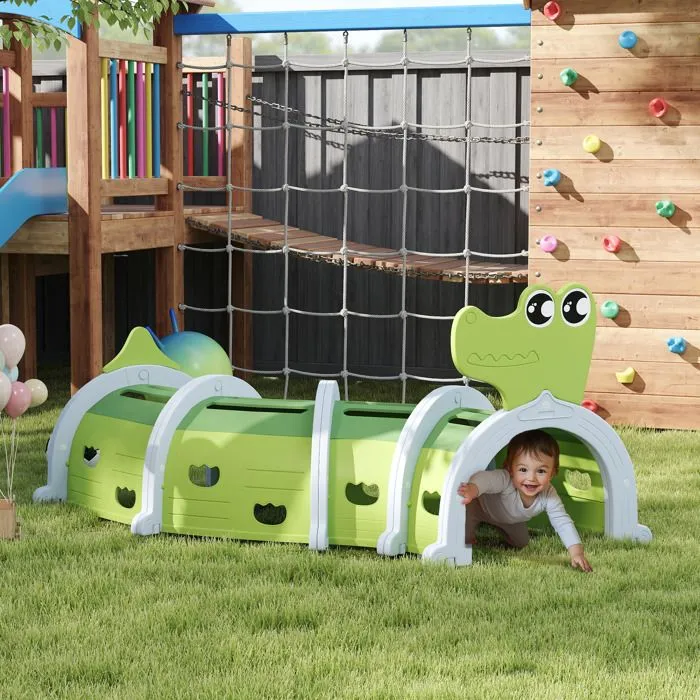 Tunnel enfant en forme de crocodile - AIYAPLAY - modulable - enfants de 3 à 6 ans ramper et grimper - intérieur et extérieur - vert-1