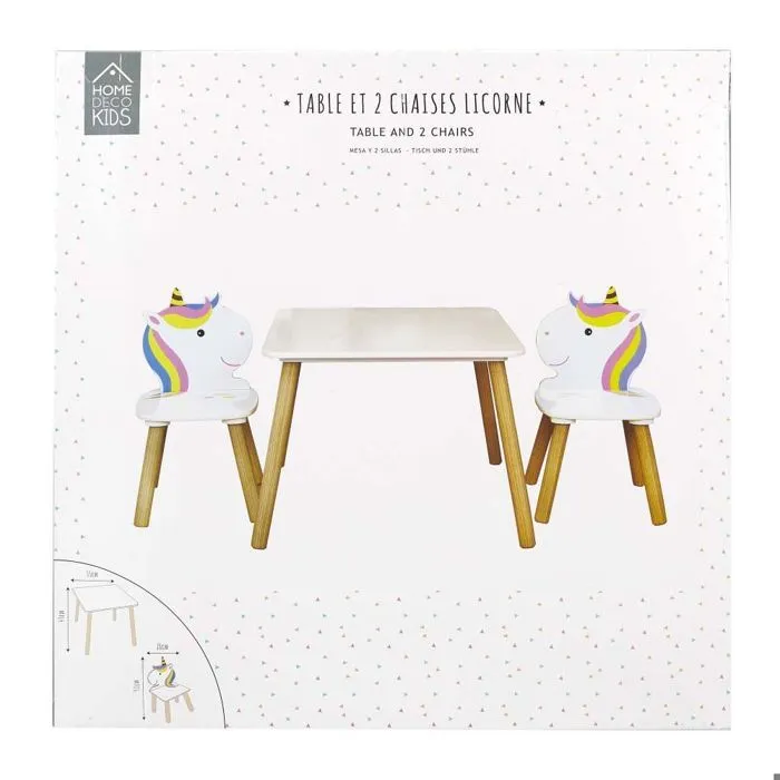 Home Deco Kids HD6764 Table et 2 Chaises Enfant Licorne Lily Blanc beige et multicolore-5
