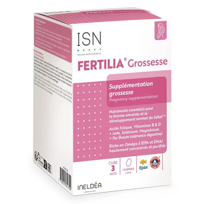 ISN - Fertilia Grossesse - Complément alimentaire pour le bien-être de la femme enceinte & le développement de bébé - Cure 3 mois-0