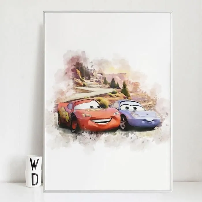 Toile Cars 50x70cm - Chambre Bébé Garcon Fille - Affiche Décorative Poster Décoration Maison- Flash Cars-0