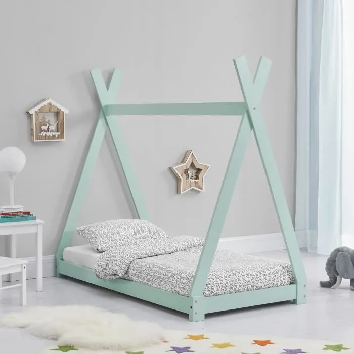 Lit de Tipi pour Enfant Onejda 70 x 140 cm Menthe [en.casa]-0