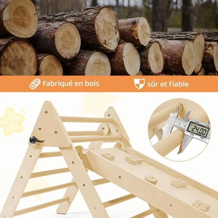Triangle à Grimper - Montessori - Pliant - Bois Naturel - 2-3 Enfants - 24 mois à 12 ans-4