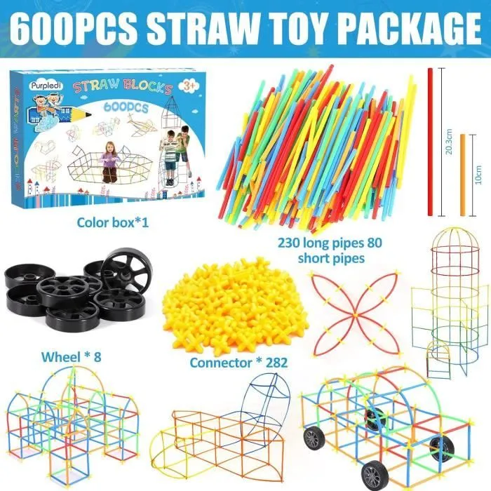 Jeu d'assemblage en paille 600pcs - ZGEER - Construction créative pour enfant-1
