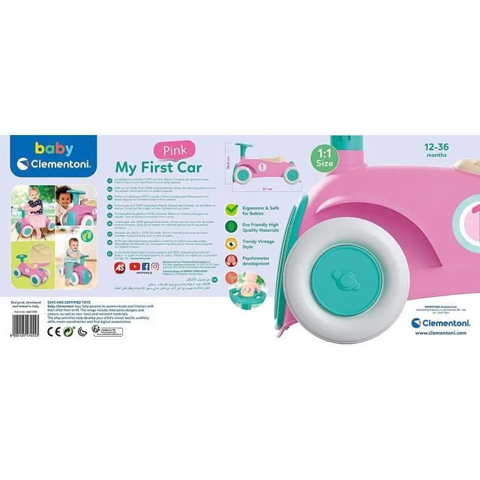 Porteur - Baby Clementoni - Ma première voiture rose - 100% recyclé - 10 mois à 3 ans-2