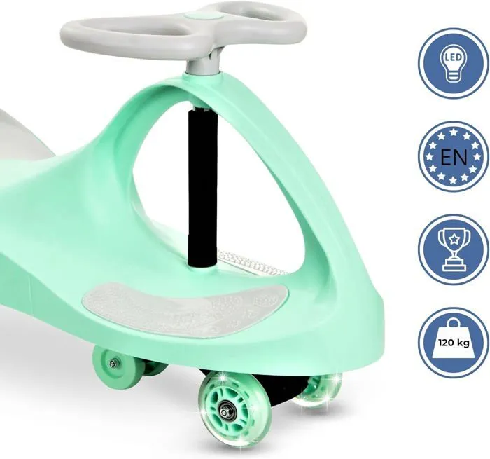 Bebeboutik Voiture Porteur Enfant Twistcar Bouger guidon pour avancer ou tourner Jusqu a 120 kg LED Roues Caoutchouc Exterieur Vert