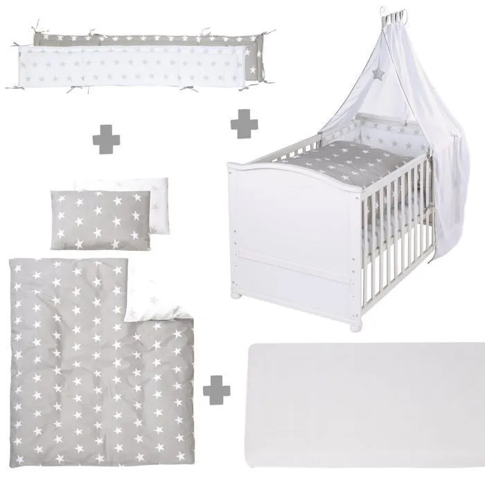 Lit évolutif ROBA Little Stars 70x140 cm - Blanc - Avec accessoires-0