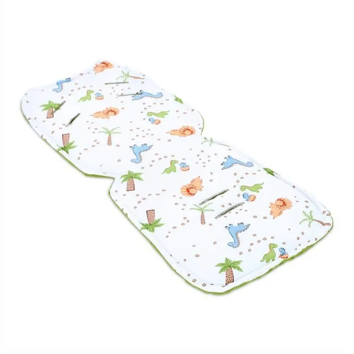 Coussin de siège de poussette 75 x 35 cm - coussin pour Réducteur siège auto pour de enfant - Minky Dinosaure Vert-1