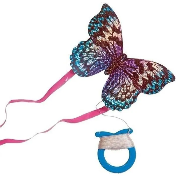 Cerf-volant papillon brillant - Marque - Modèle - 10x7 cm - Enrouleur de ficelle - Mixte-0