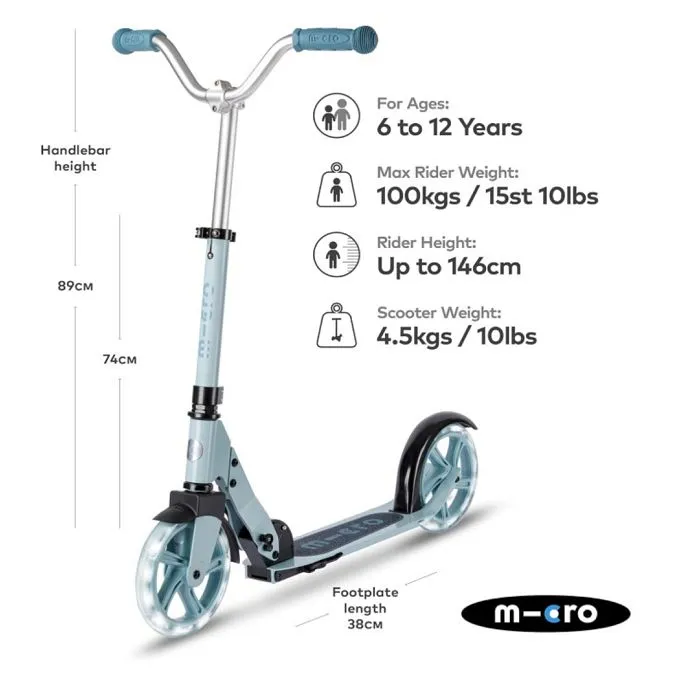 Trottinette enfant grandes roues - Micro - Cruiser LED - Bleu Glacier - Guidon ajustable - Roues 200 mm-1