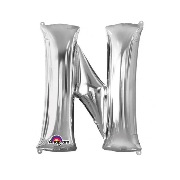 Ballon aluminium géant Lettre N argent 60 x 81 cm - Gris - Jardin - Aluminium - Adulte - Mixte - Ballon lettre-0