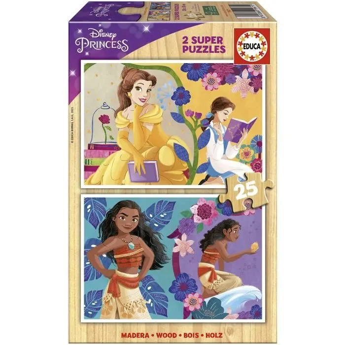 Puzzle en bois Disney Princess (Bella + Vaiana) - 2x25 pièces-0