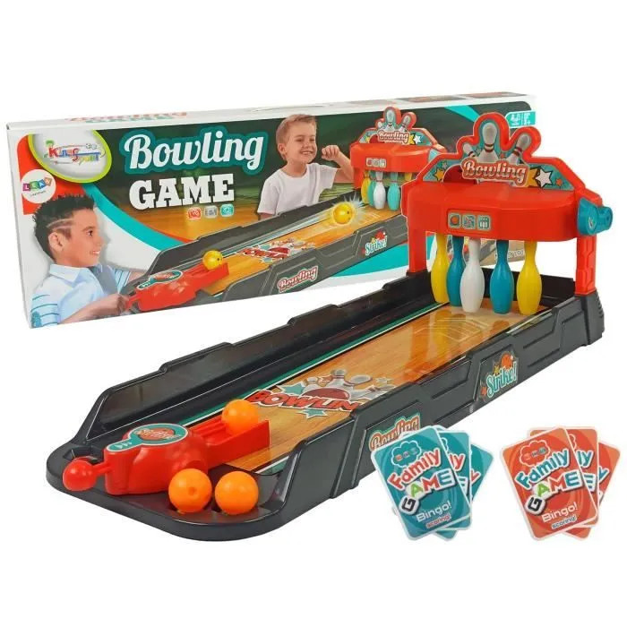 WIN Jeu bowling de table avec lanceur de balles et cartes pour enfants-2