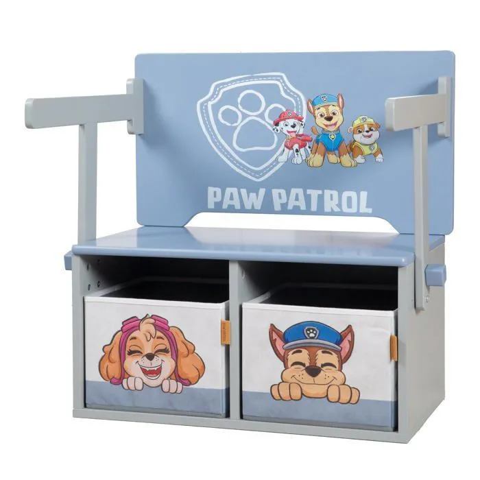 Bureau Enfant 2EN1 ROBA Pat'Patrouille - Transformable en Banc avec 2 Boites de Rangements en Tissu - Bleu / Gris-0