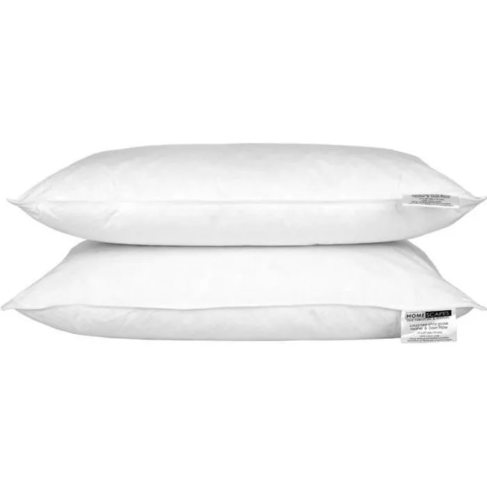 Oreillers naturels - Lot de 2 - HOMESCAPES - Duvet et plumes d'oie - 50 x 75 cm - Confort Souple Moyen-0