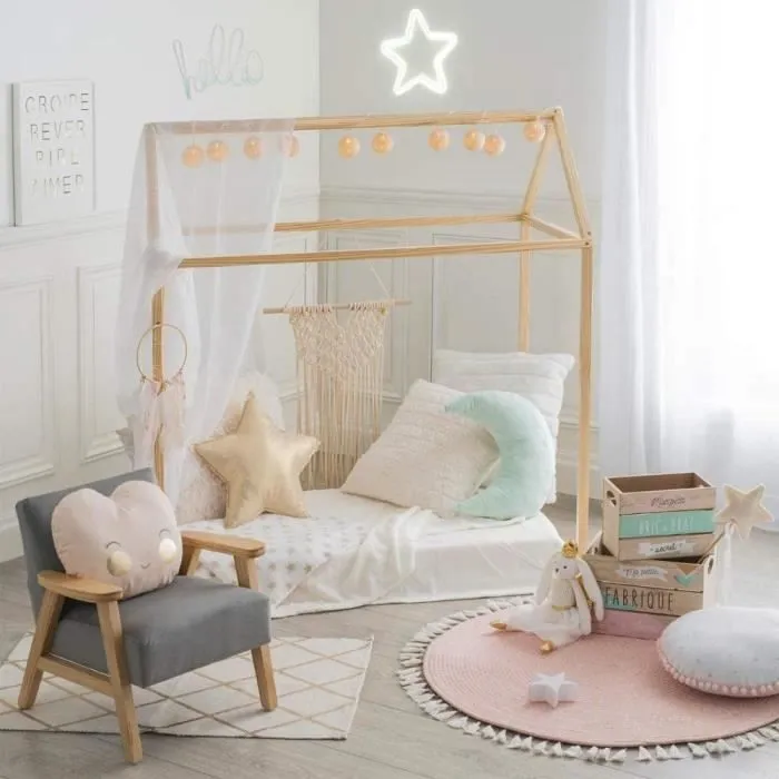 Lit bébé - Atmosphera - Cabane en pin - Dimensions 116x126x66 cm - Compatible matelas 60x110 cm-3