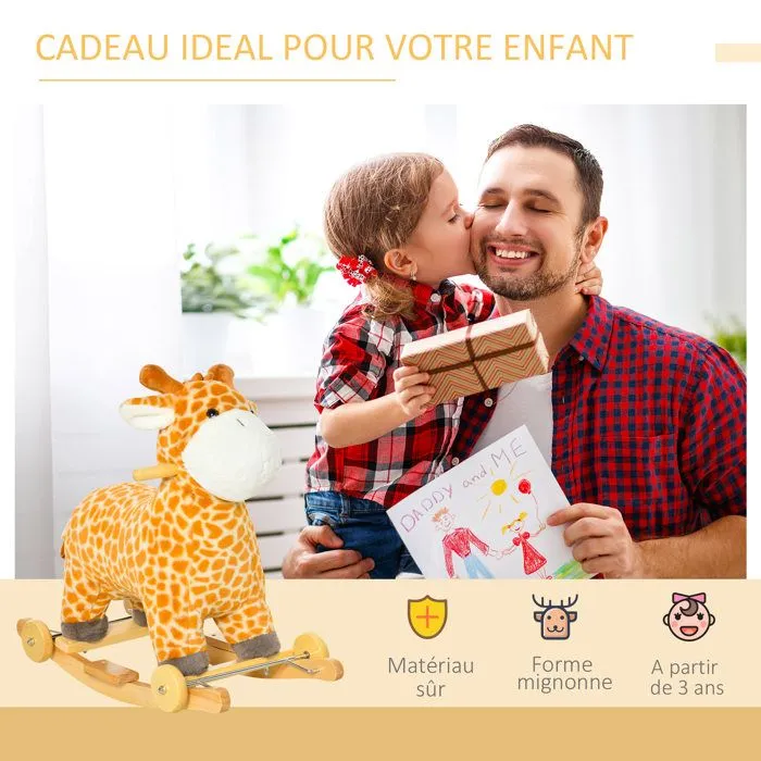 HOMCOM - Cheval à Bascule - Peluche Courte - 63x38x63cm - Jaune-4