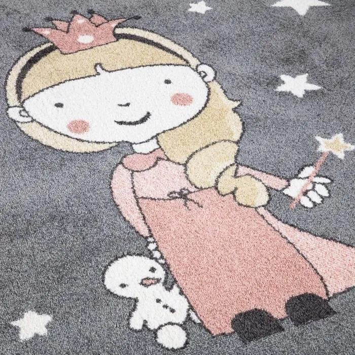 Tapis - IMAGINE - Rond pour chambre d'enfant - Gris et Bordures Blanches - 120x120cm-3