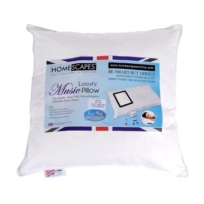 Oreiller musical - Synthétique - 65 x 65 cm - Confort moelleux - Haut-parleur intégré - Blanc-0