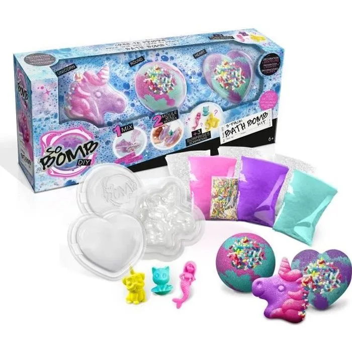 Kit SO BOMB DIY - Pack de 3 - Licorne, Cœur & Diamant - Fabrique tes bombes de bain effervescentes !-0